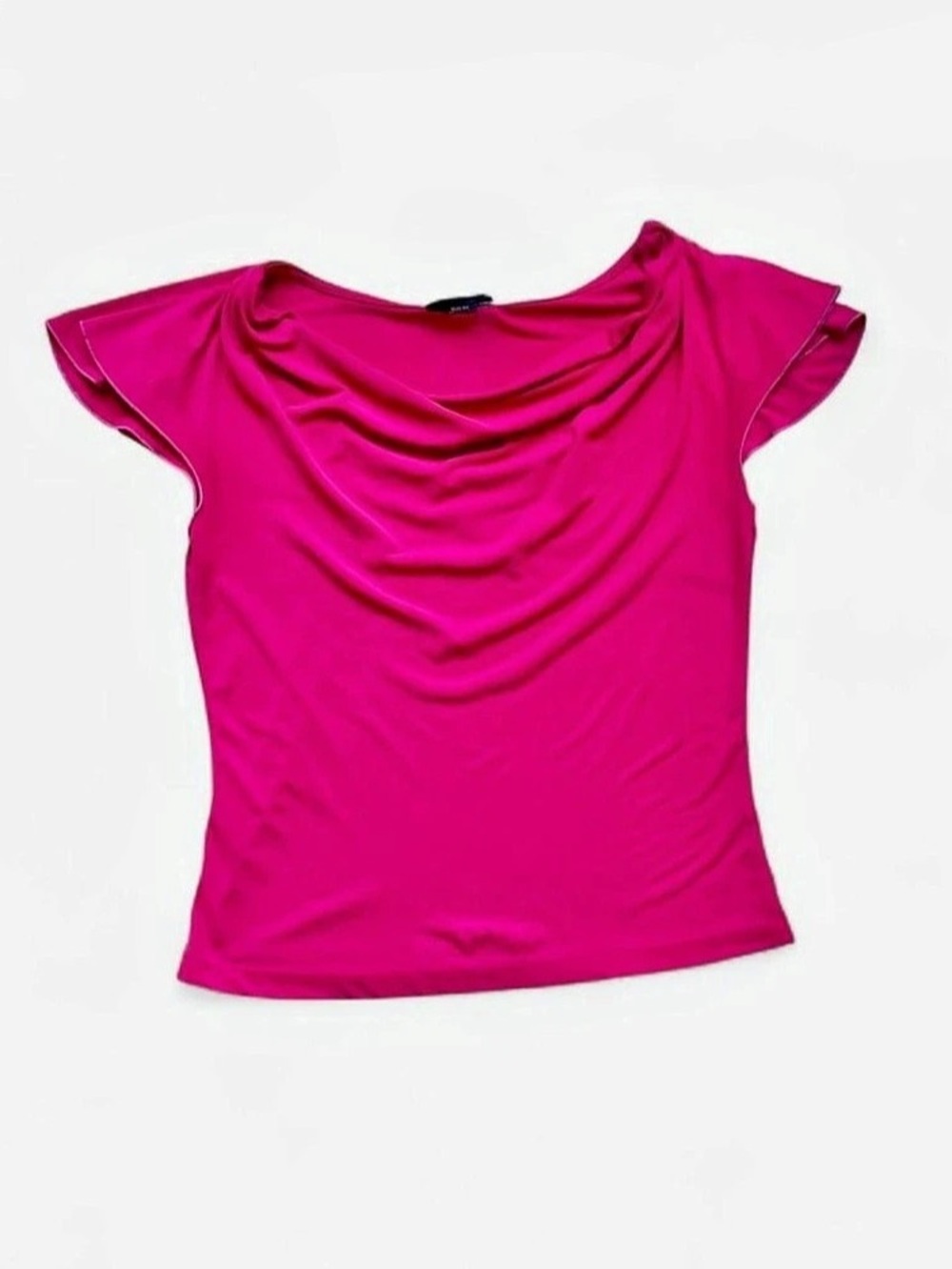 Vtg Y2K Cowl Pink Draped Short Sleeve Top